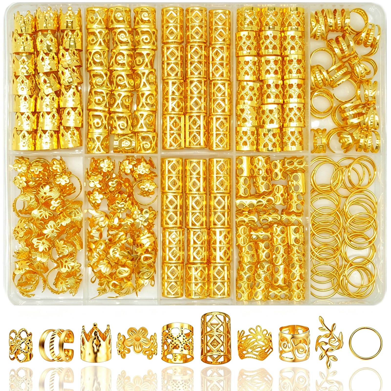 230 Pcs Gold Hair Jewelry for Braids, Loc Accessories for Hair Dreadlock, Adjustable Hair Cuffs Rings for Women Accessories Clip Braids Extensions Metal Decorations