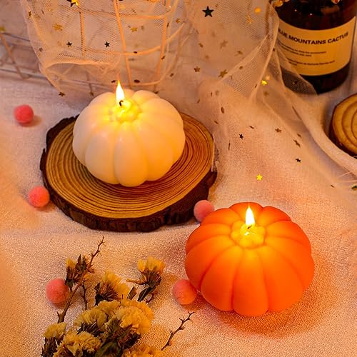 Miniatura 5 de Nuanchu 2 velas perfumadas con forma de calabaza de Halloween, calabaza de otoño, soja, blanco, naranja, decoración del hogar, decoración de otoño