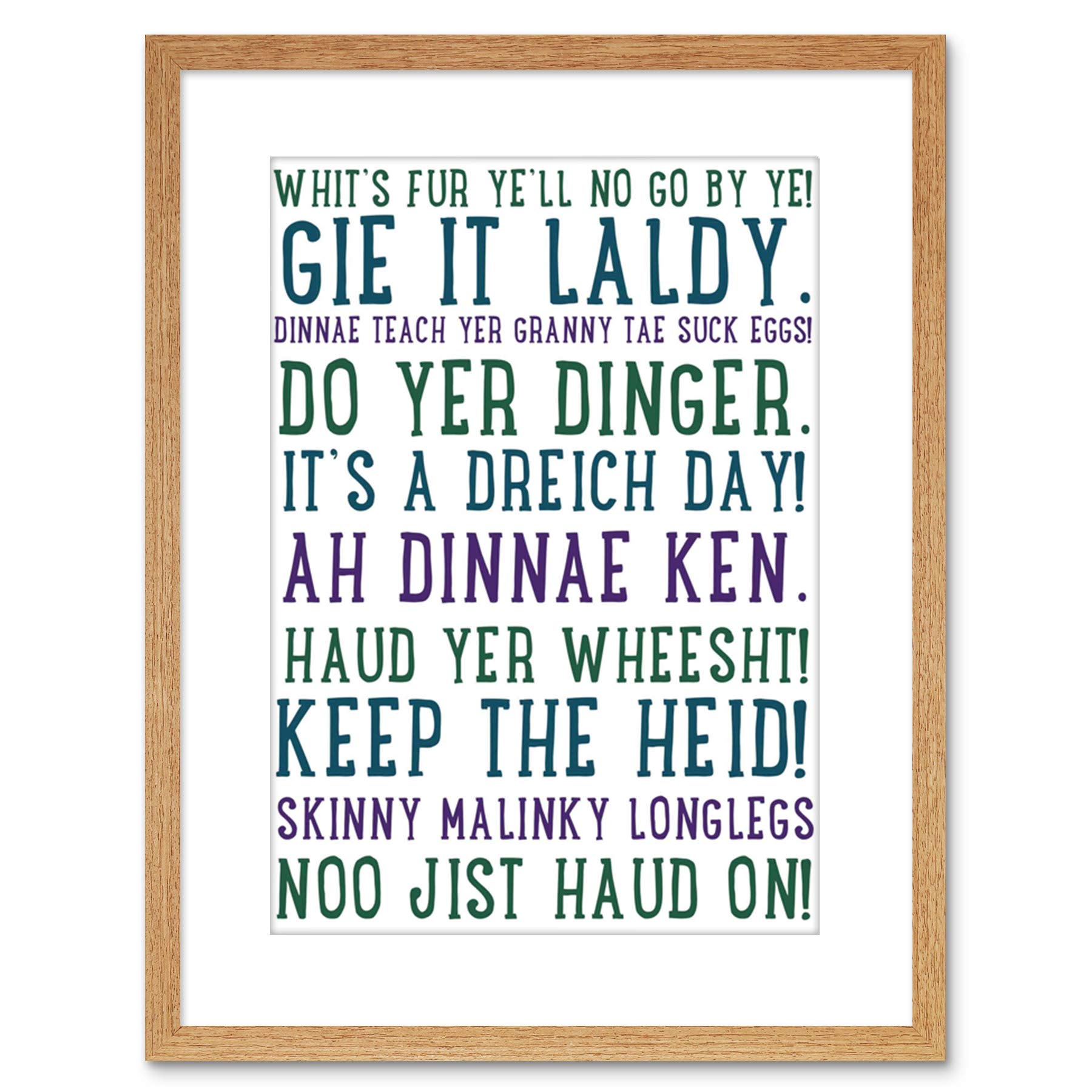 Wee Blue Coo Quote Scottish Sayings Phrases Scotland Typograph Framed Wall Art Print