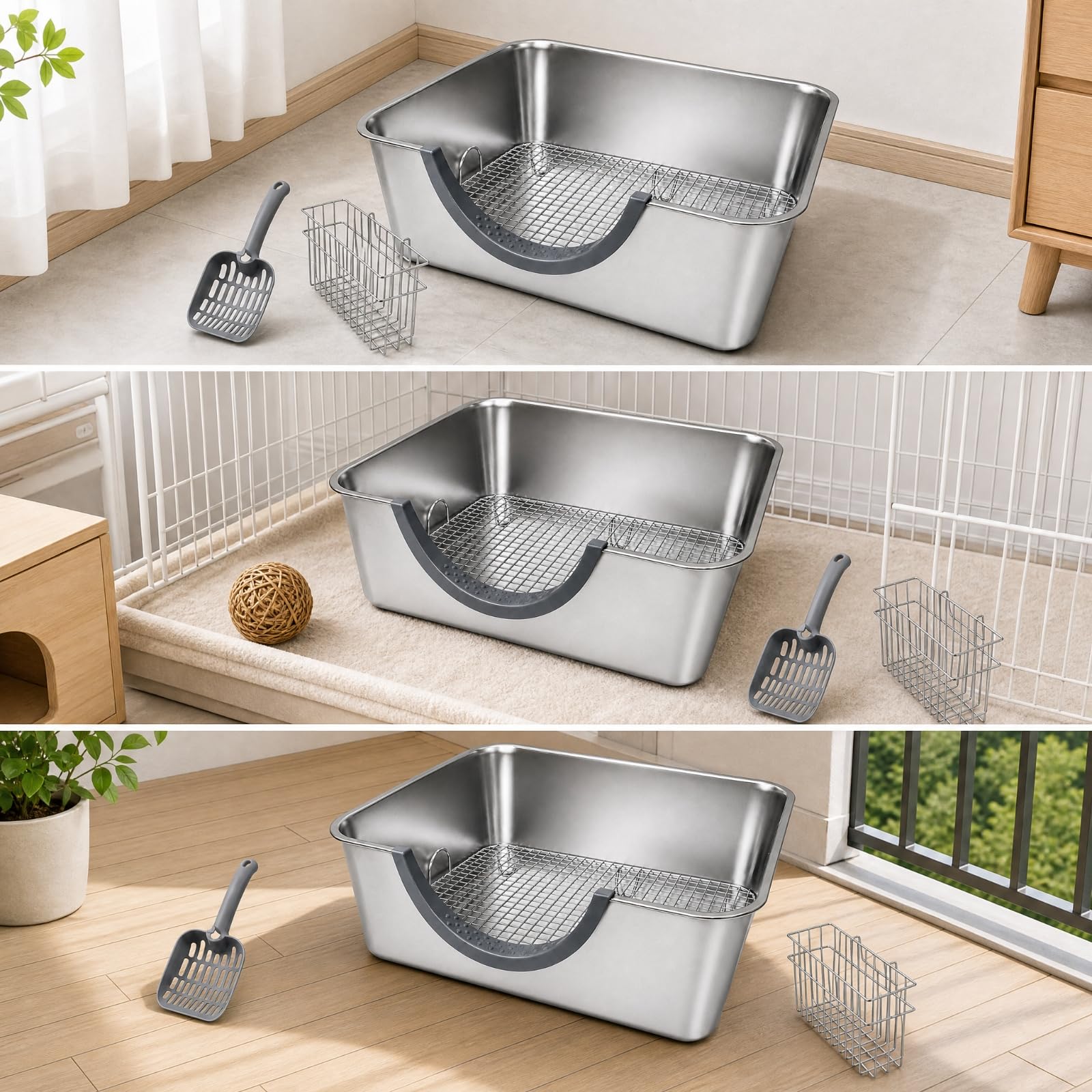 Lettiera in Acciaio Inox con Griglia Spaziosa Mantiene le Zampe Asciutte per Habitat Indoor, In Un Coniglio