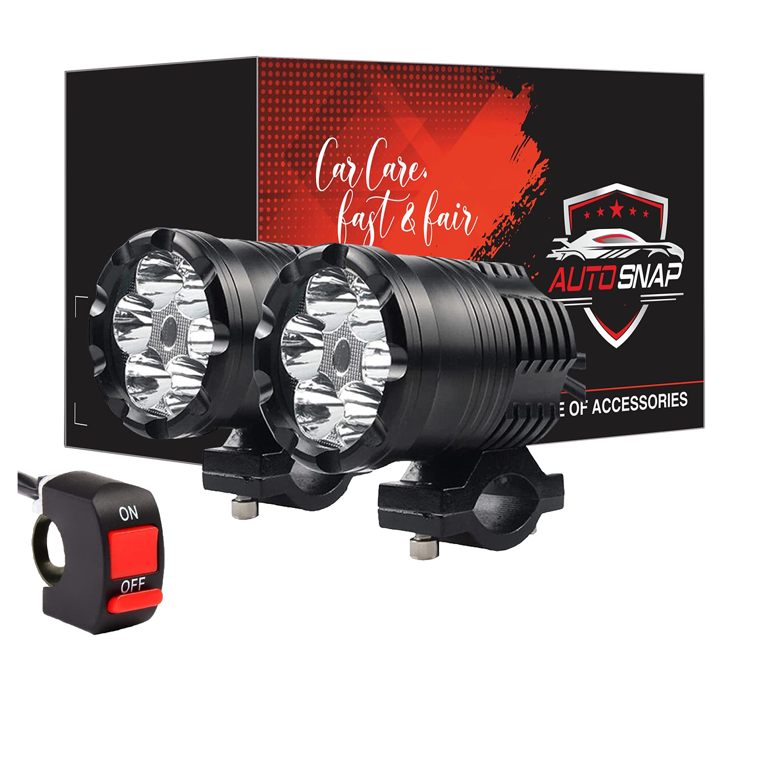 AUTO SNAP 6 LEDs 80w LED Fog light Headlight White Super Bright working spot Beam 6500K 1600Lm Motorcycle Led Fog lamp Compatible with Bikes Car with Switch