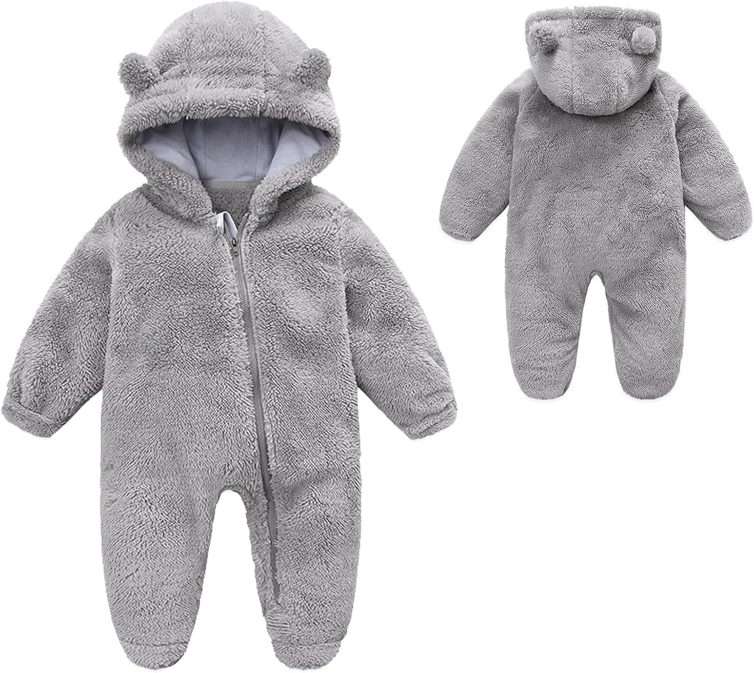 YMYDYFC Baby Fleece Hooded Romper Winter Outwear Jumpsuit Snowsuit Bear Ear Outfits for Boys Girls