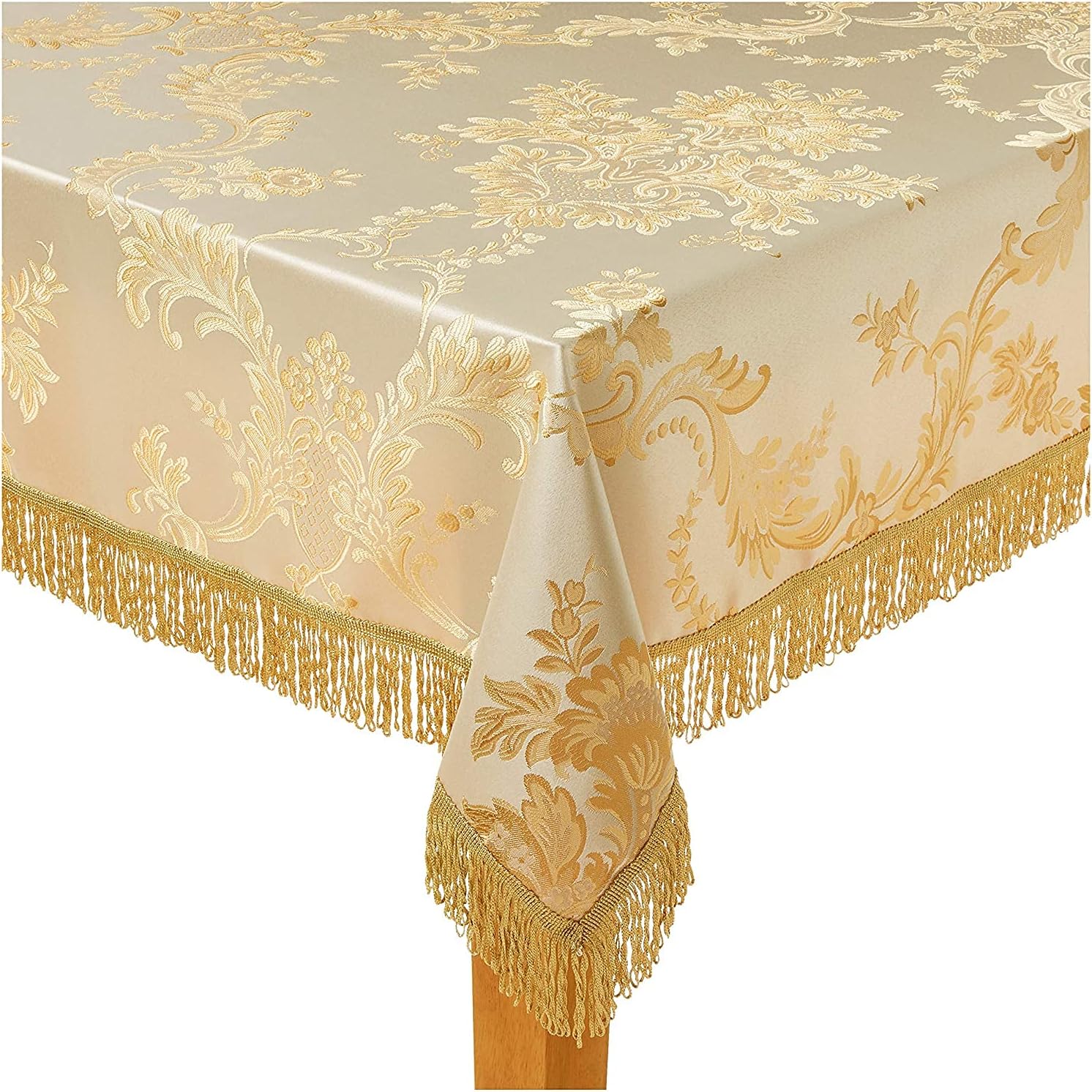 Violet Linen Majestic Damask Design Tablecloth - Beige 54" by 72" Oblong/Rectangle
