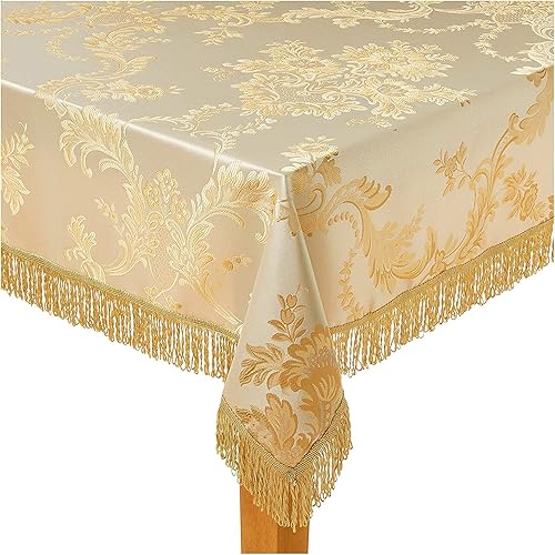 Violet Linen Majestic Damask - Mantel con diseño de damasco, color beige, 54 x 72 pulgadas, rectangular