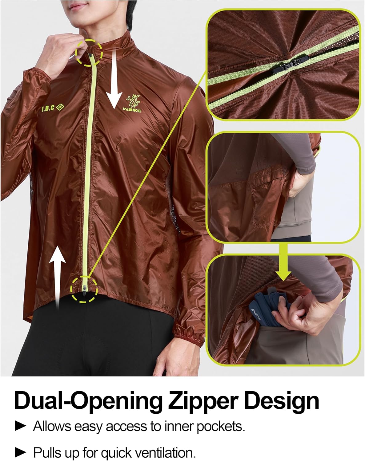 INBIKE Cycling Jacket Men Breathable Mesh Back Packable Lightweight Cycling Windbreaker Bike Jackets Reflective Spring