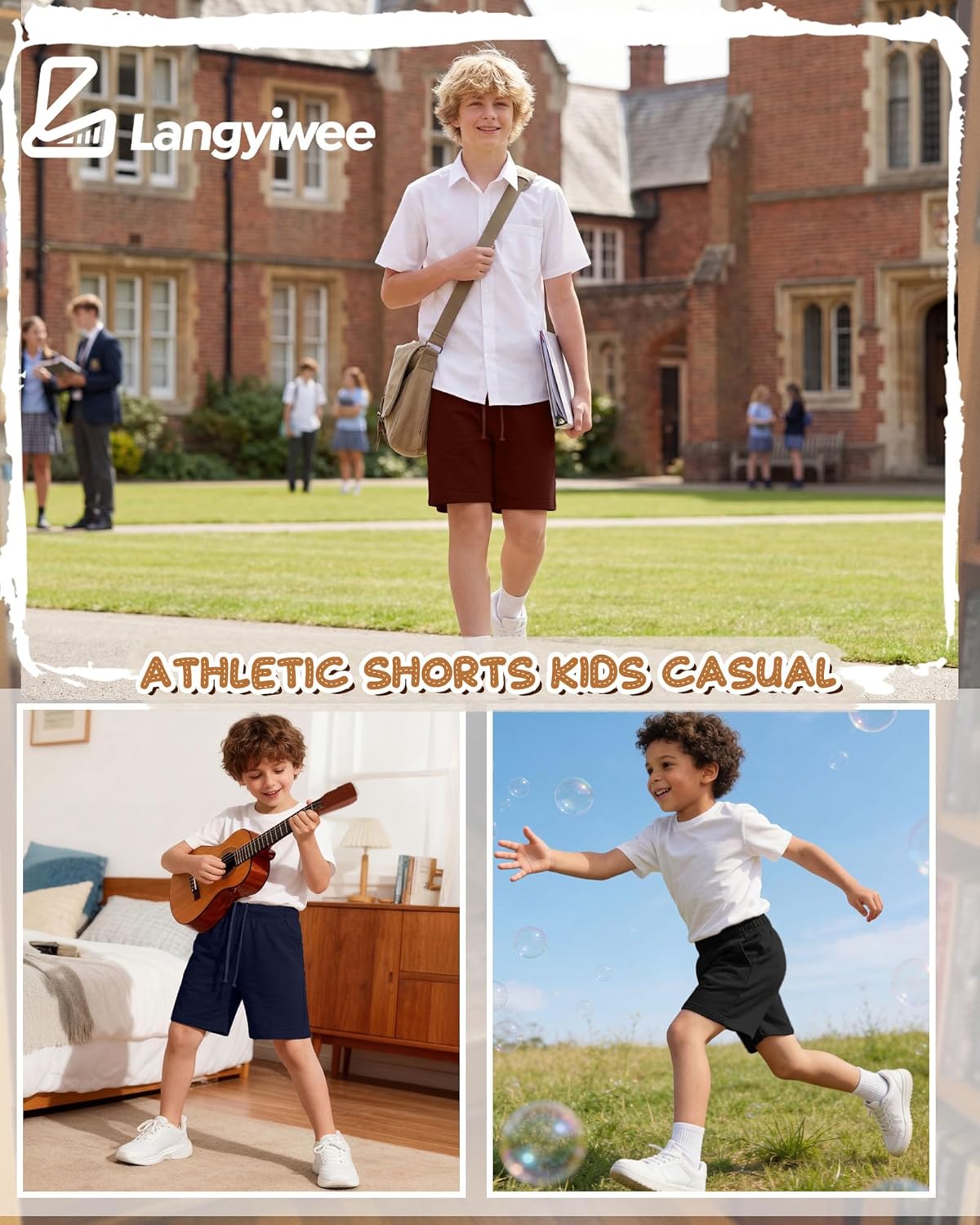 3 Pack Boys Shorts Kids Baggy Athletic Sweat Shorts with Pockets Elastic Waist Summer Casual Joggers, 6-16 Years