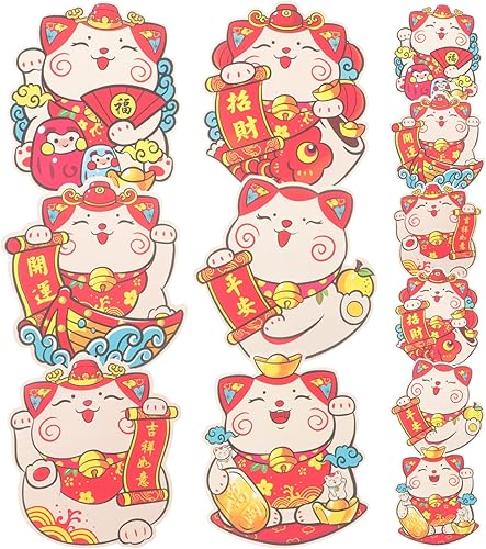 Didiseaon 12 sobres rojos chinos Maneki Neko Lucky Cat Money Red Pack Hong Bao para el año 2023 del conejo Spring Festival suministros de Navidad