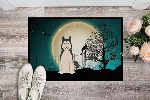Miniatura 2 de Caroline's Treasures BB2215MAT - Tapete de Halloween aterrador de Laika Spitz de Siberia Occidental de 18 x 27 pulgadas, tapete para puerta