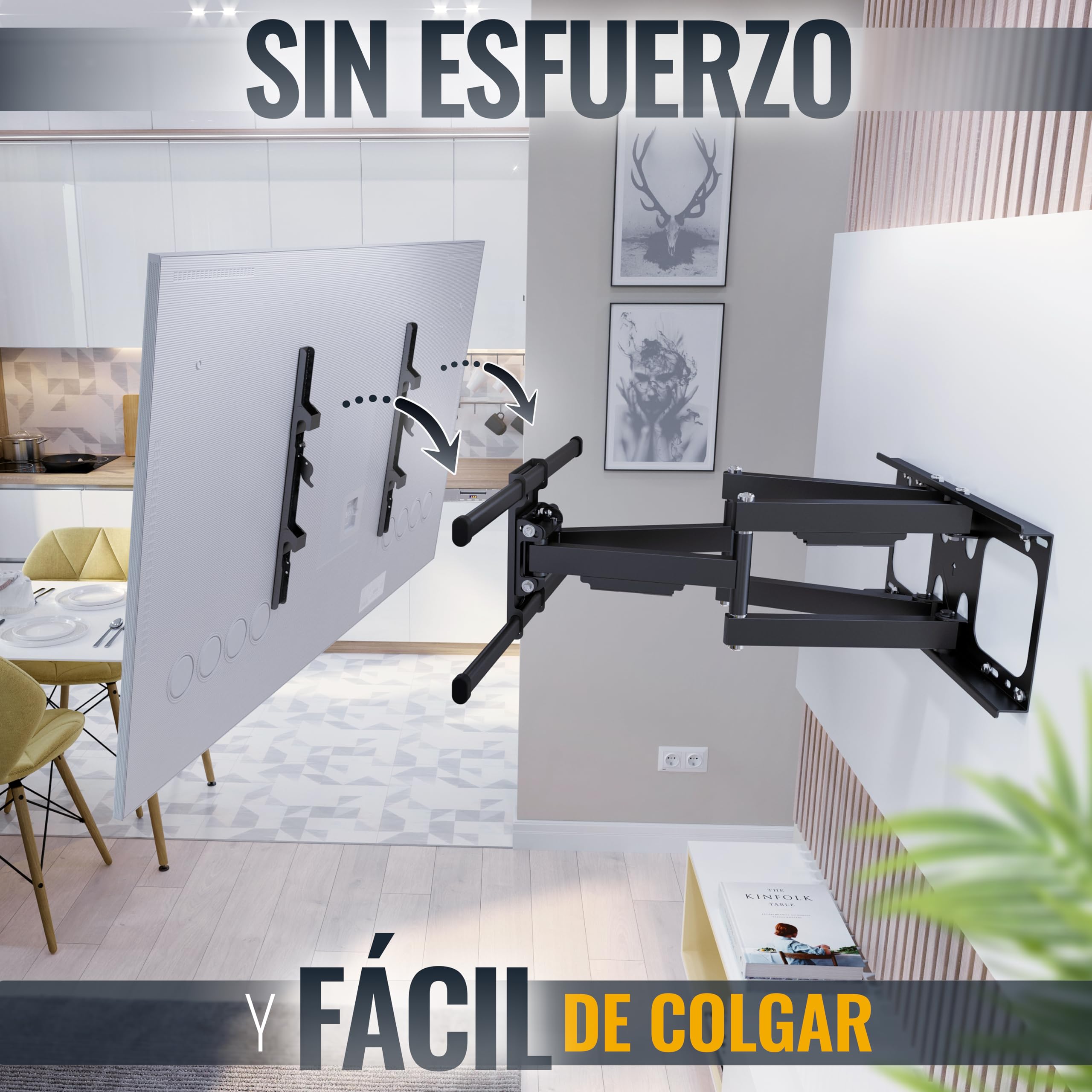 RICOO Soporte TV Pared Giratorio Inclinable Televisión 42-75" (107-191cm) S4964 Brazo Universal Televisor LED/LCD/Curvo VESA 300x200-600x400