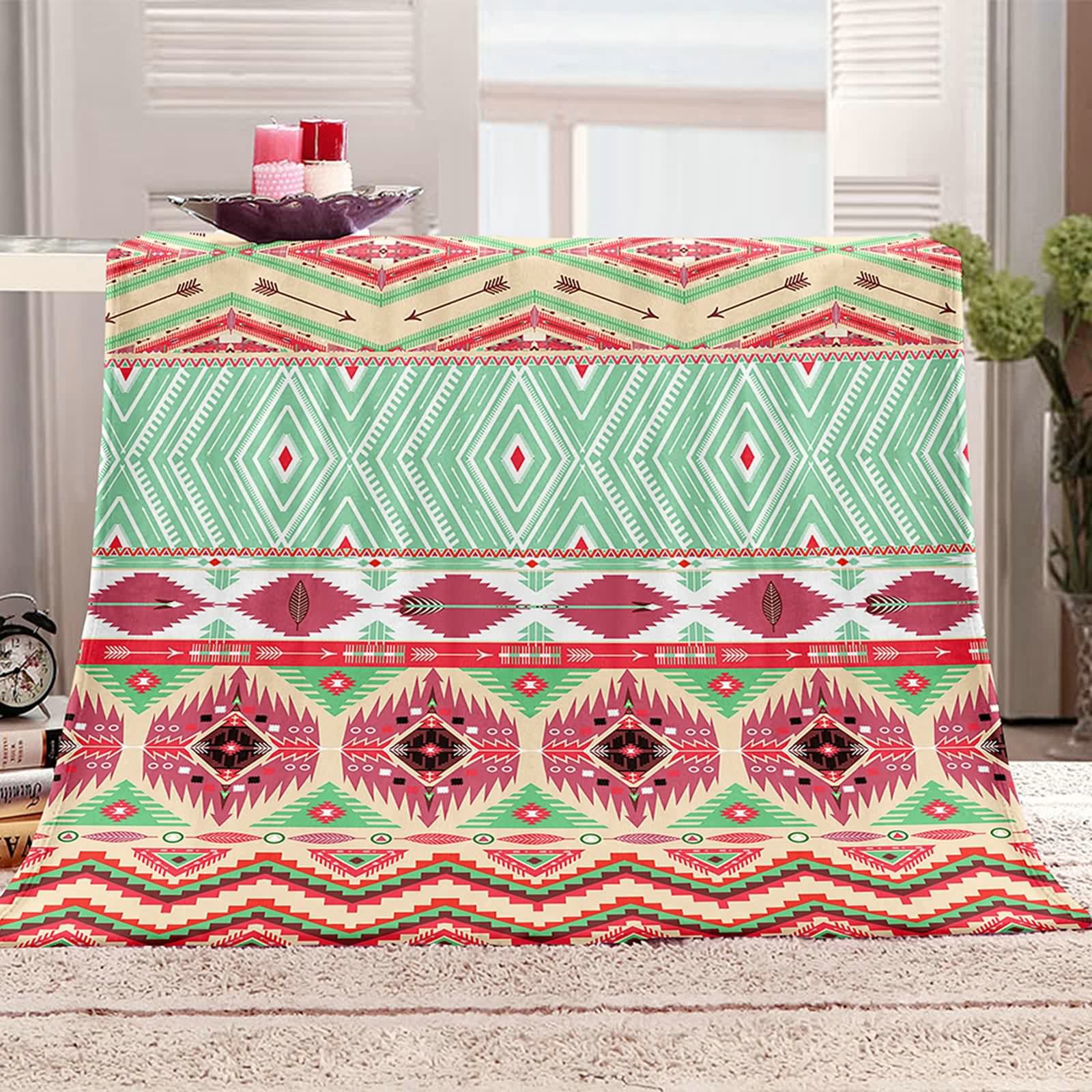 Aeici Koc polarowy, wełniany koc flanelowy 180 x 220 cm wzór w stylu etnicznym koc na sofę do salonu sofa łóżko