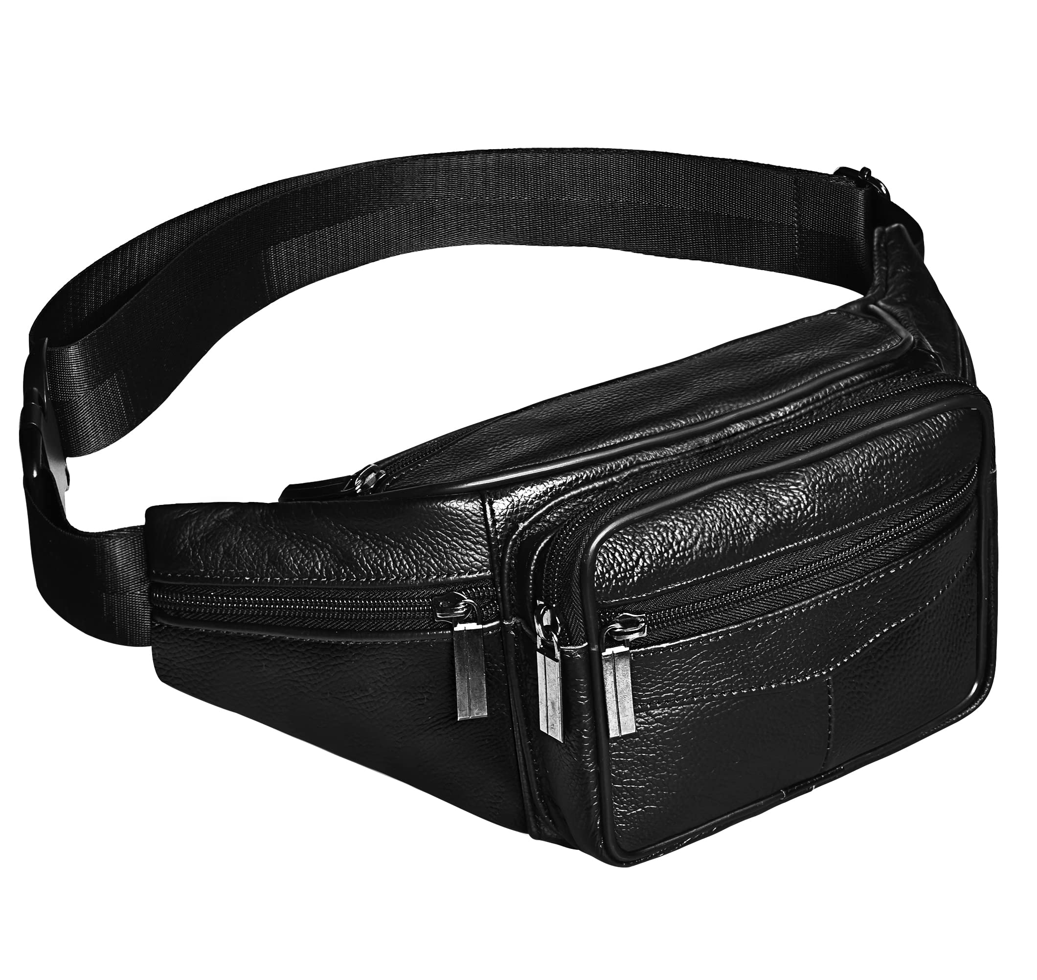 Fanny Pack, Genuine Leather Fanny Pack For Women Or Men, Large Cowhide 6 Zipper Pockets With Adjustable Strap Of Belt Waist Pack For Daily Life，
