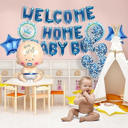 Miniatura 5 de ARBAKS Globos de bienvenida a casa para bebé, globos de estrella azul, decoraciones de fiesta (29 piezas)