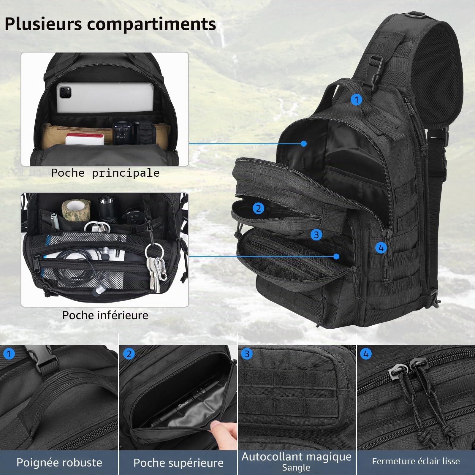 Sac à dos tactique pour homme - Sac à bandoulière militaire Molle Army Assault - Sac tactique amovible avec porte-bouteille - Sac de travail pour EDC, randonnée, camping