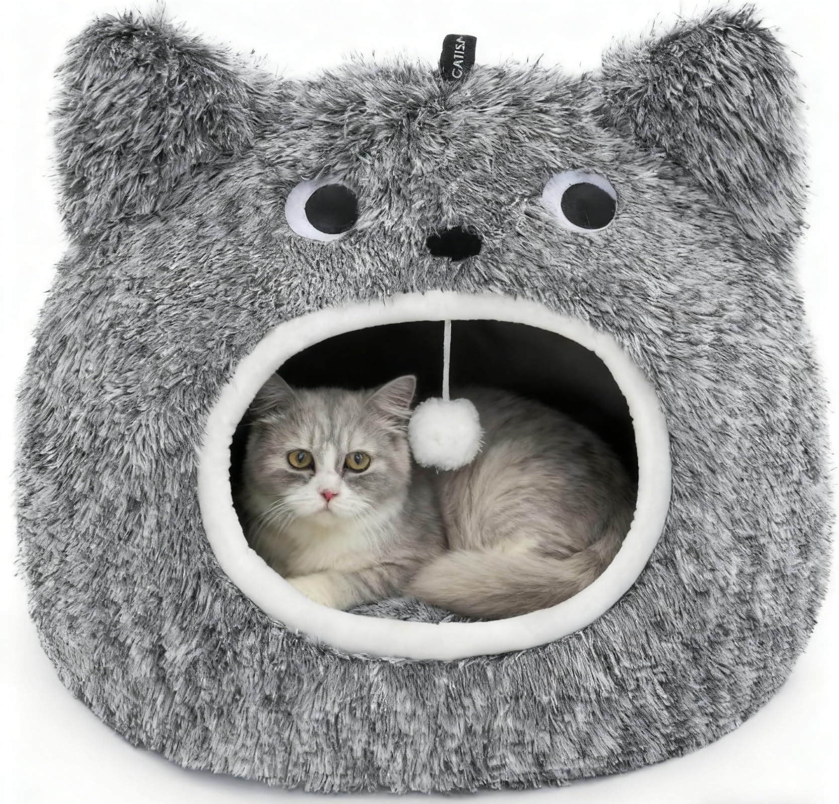 CATISM Cat Bed, Cat Beds for Indoor Cats - Kitten Bed Cave Washable, Soft Plush Hooded, Removable Pillow, Non-Slip Base, Large Cave for Kitty