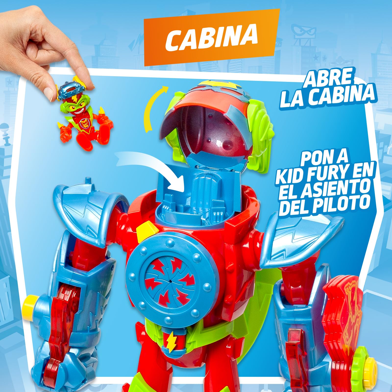 SUPERTHINGS KAZOOM Power–Titan Fury.Robot Titan Fury de Kid Fury de la Serie de TV “Superthings Kazoom Power”.con Espada,Escudo,alas y Disparador. Contiene Robot,Kid Fury Exclusivo y 3 Proyectiles
