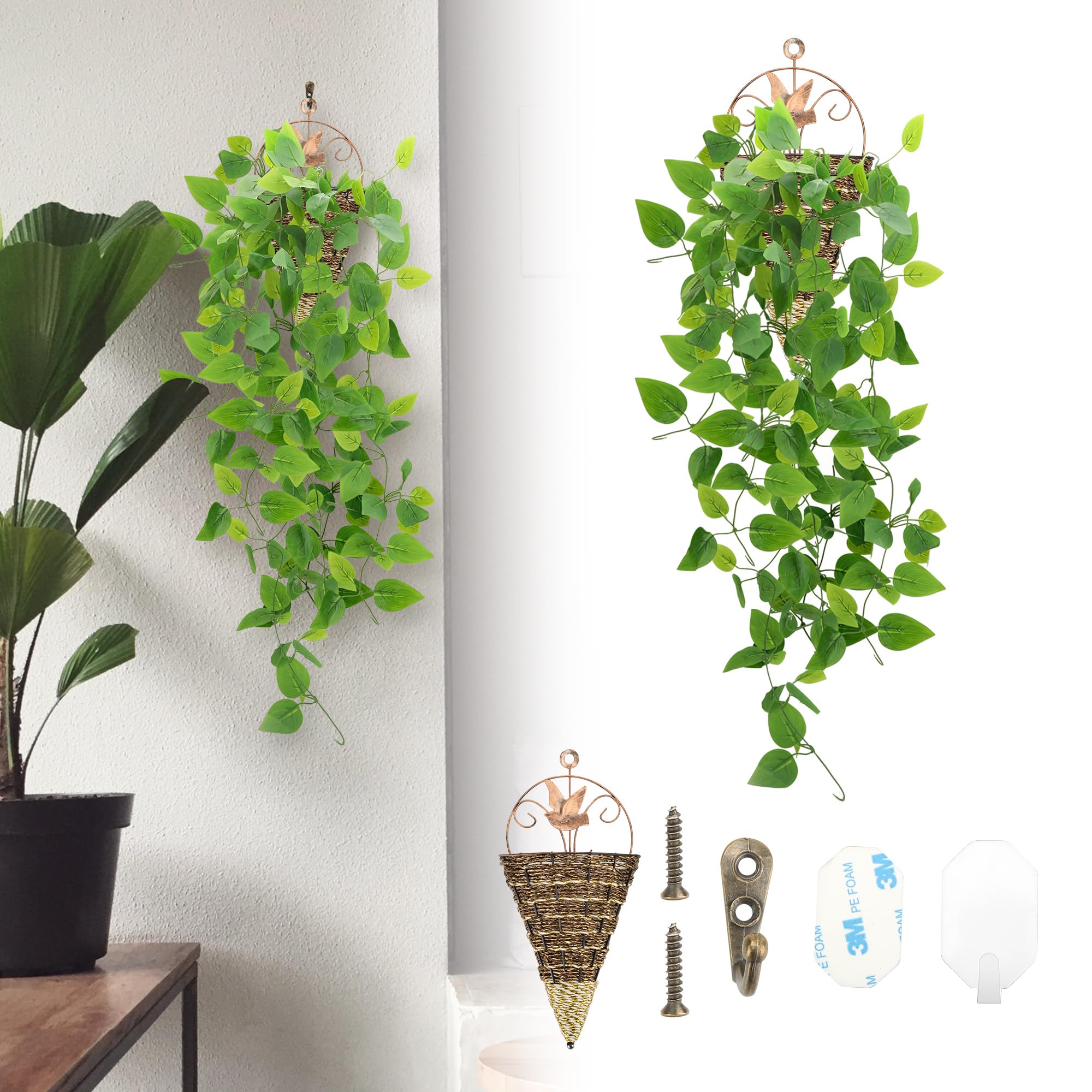 3 Plantas Colgantes Artificiales De 3.6 Pies De Hiedra Falsa Para
