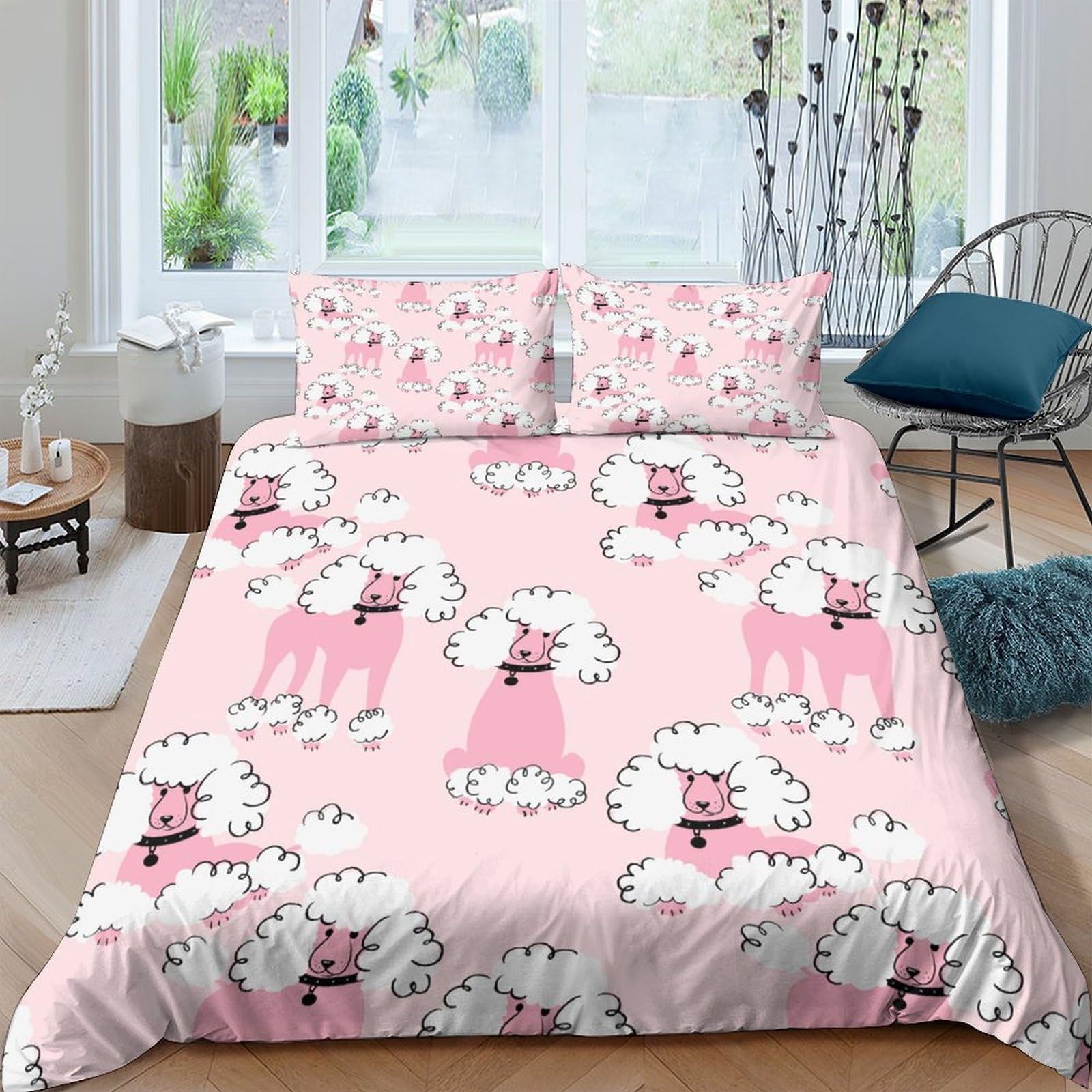 Ctjqhvkz Style-5 3D Printed Pink Poodle Fitted Sheet Microfiber Soft Cartoon Dog Bed Cover For Bedroom Dorm Mattress Protection Decor Single（135X200cm）