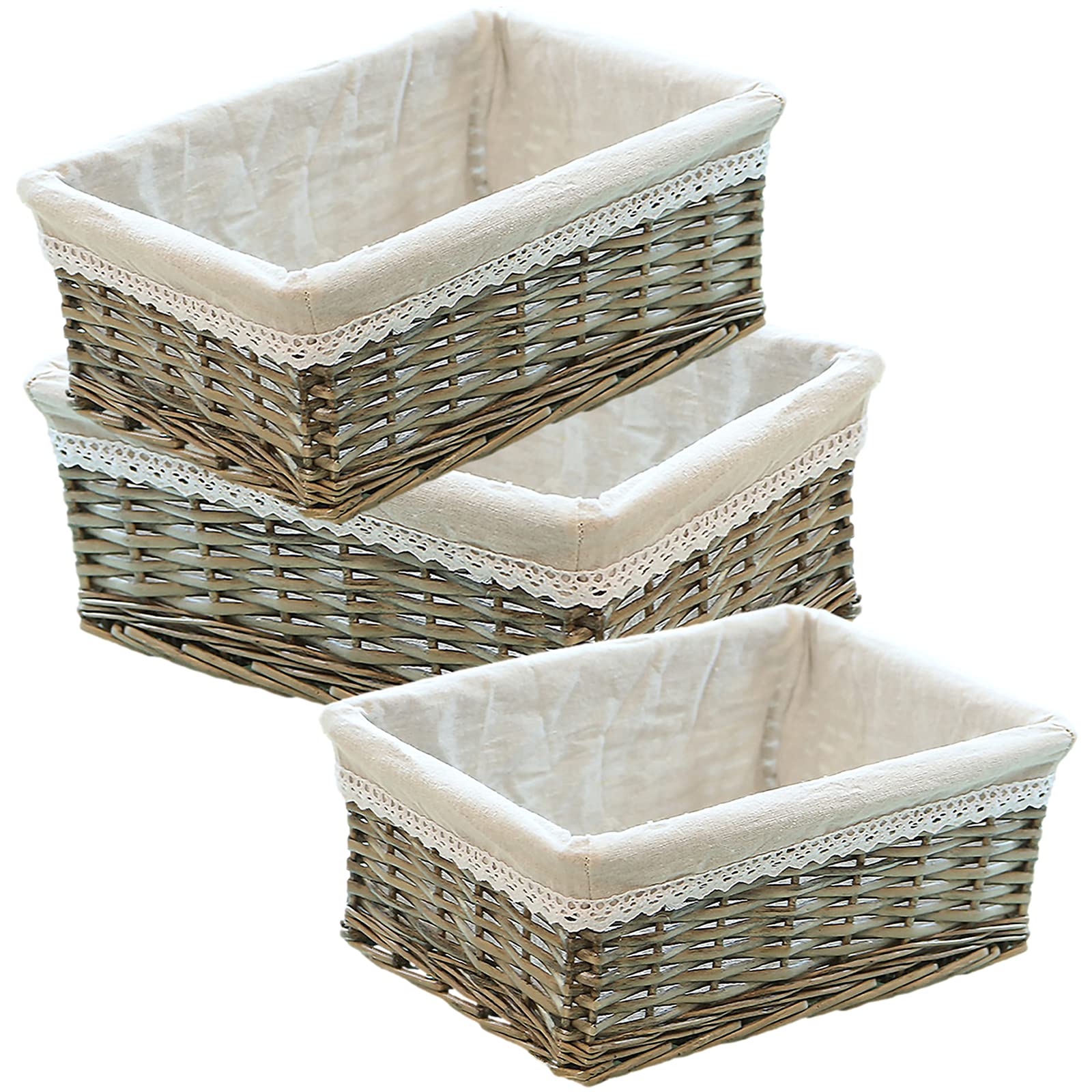 rismart Vimini Rattan Cestini per Servire Pane Spuntini Conservazione Fatto a Mano Decoro Ciotola Grigio