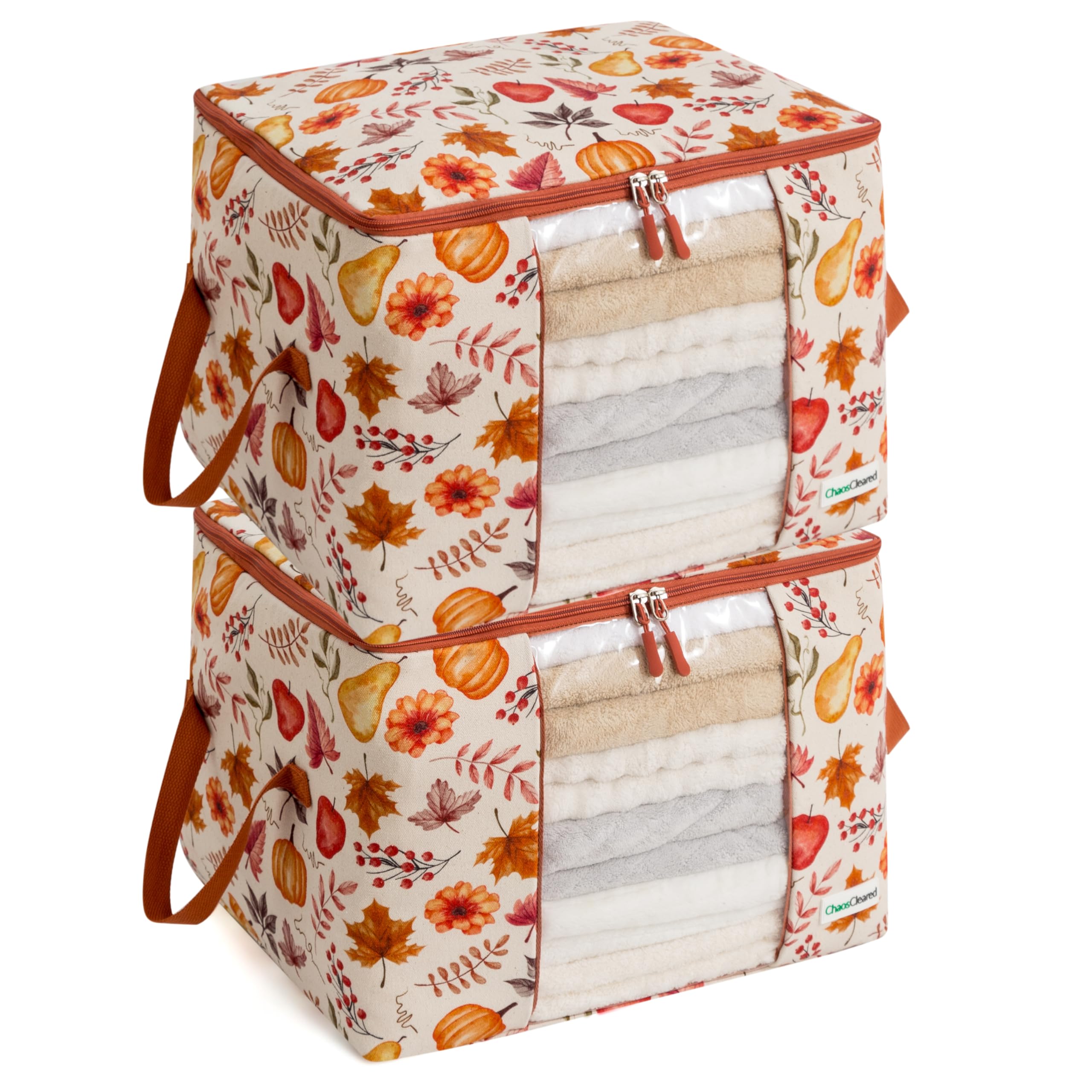 Chaos Cleared Canvas Storage Bags Designer Organizer 2 Pack – Seasonal Storage for Sweaters, Blankets, Linens & Garments – Foldable Design with Zip &
