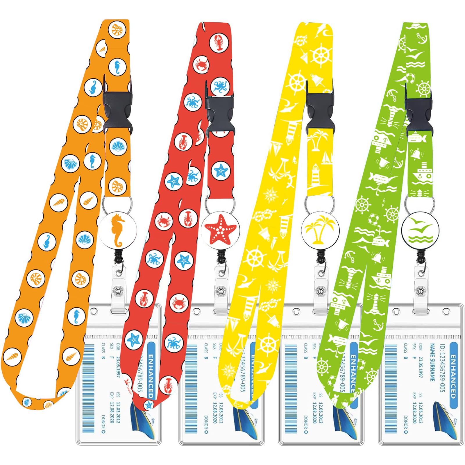 4-Pack Waterproof Cruise Lanyards for ID Badges - Retractable Lanyards for Norwegian, Holland America & Costa Cruise Ship Cards (Tropical Ocean