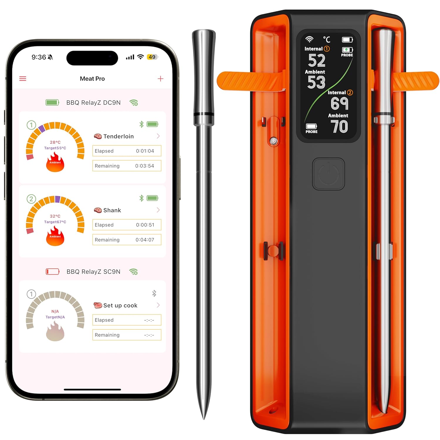 Smart Bluetooth Wireless Meat Thermometer Digital,2 Pcs Probe & LCD Screen for Grill,BBQ,Smoker,Air Fryer,Kitchen, Oven,Perfect for Turkey,Steak