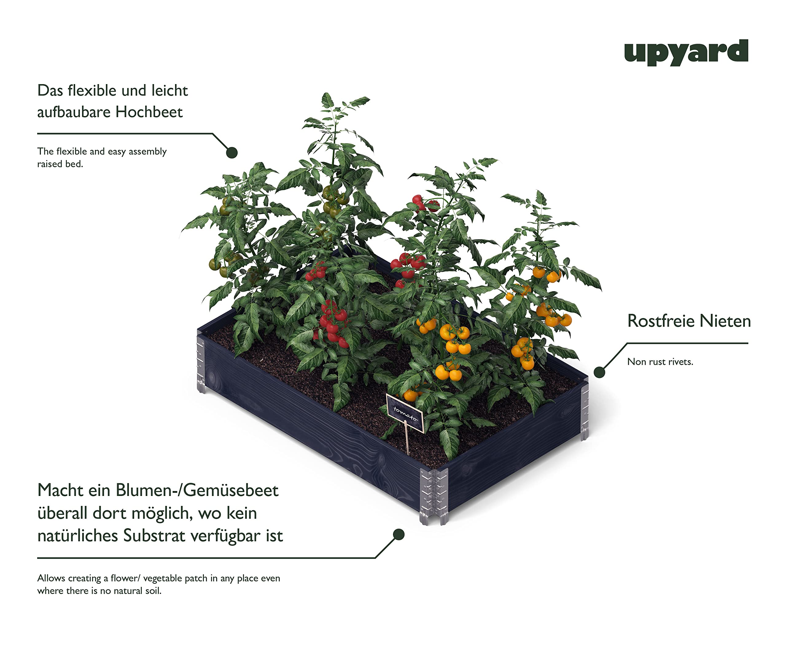 Upyard ModernBox Deep Modern verhoogd bloembed van hout, ergonomisch verhoogd bloembed voor balkon, terras, tuin, plantenbak voor groenten en kruiden, 78 x 52 x 48, natuurlijk hout