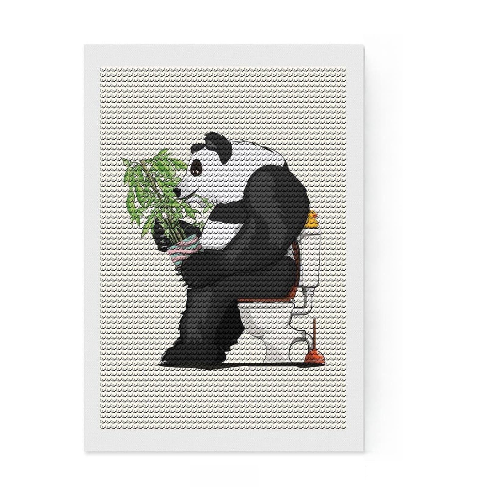 Junmoney Panda Bear Using Toilet Diamond Art Kit 8"x12", Home Wall Decor, for Creative Relaxation, Mindful Craft Activity, Thoughtful Handmade Gift