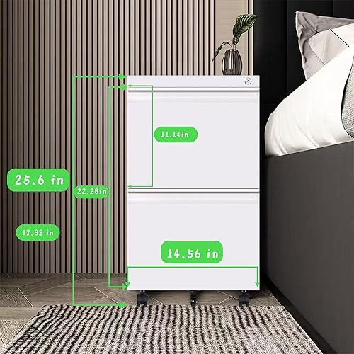 Miniatura 2 de Aobabo Archivador con bloqueo de 2 cajones, gabinete de archivo móvil negro, adecuado para archivadores de metal de oficina y hogar 2c-blanco,