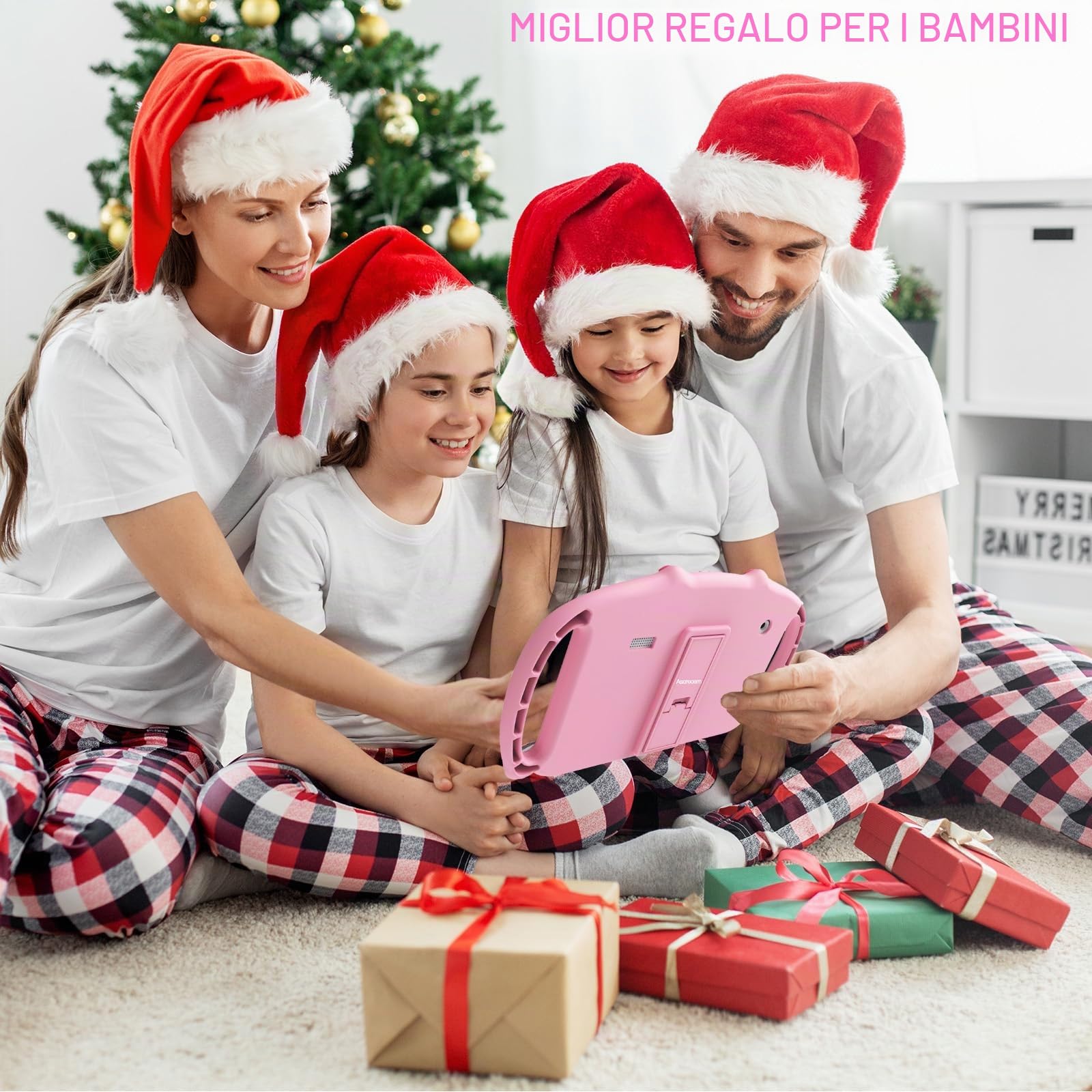 ascrecem Tablet 7 Pollici Android Tablet Bambini con WiFi Bluetooth Controllo Parentale Quad Core 2GB RAM 32GB ROM Giochi Educativi Preinstallati 3 a 14 anni Ragazza(Pink)