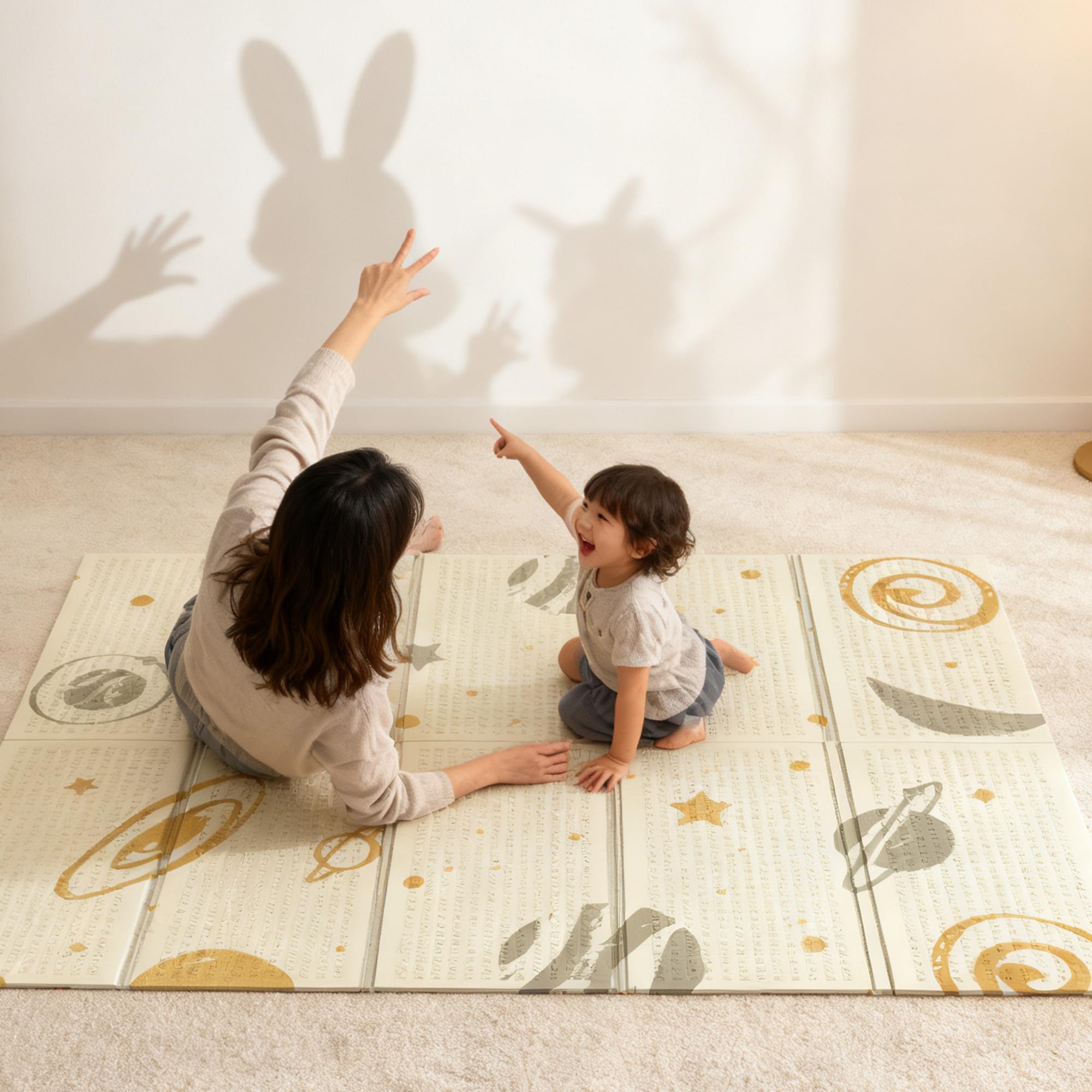 Soontrans Krabbelmatte Baby, Spielmatte Baby Faltbar, 180x120x1cm, Play Mat for Babies Doppelseitige, Schaumstoffmatt, Wasserdicht, Tragbar, Bodenmatte Kinder mit Aufbewahrungstasche (Planet/Stern)