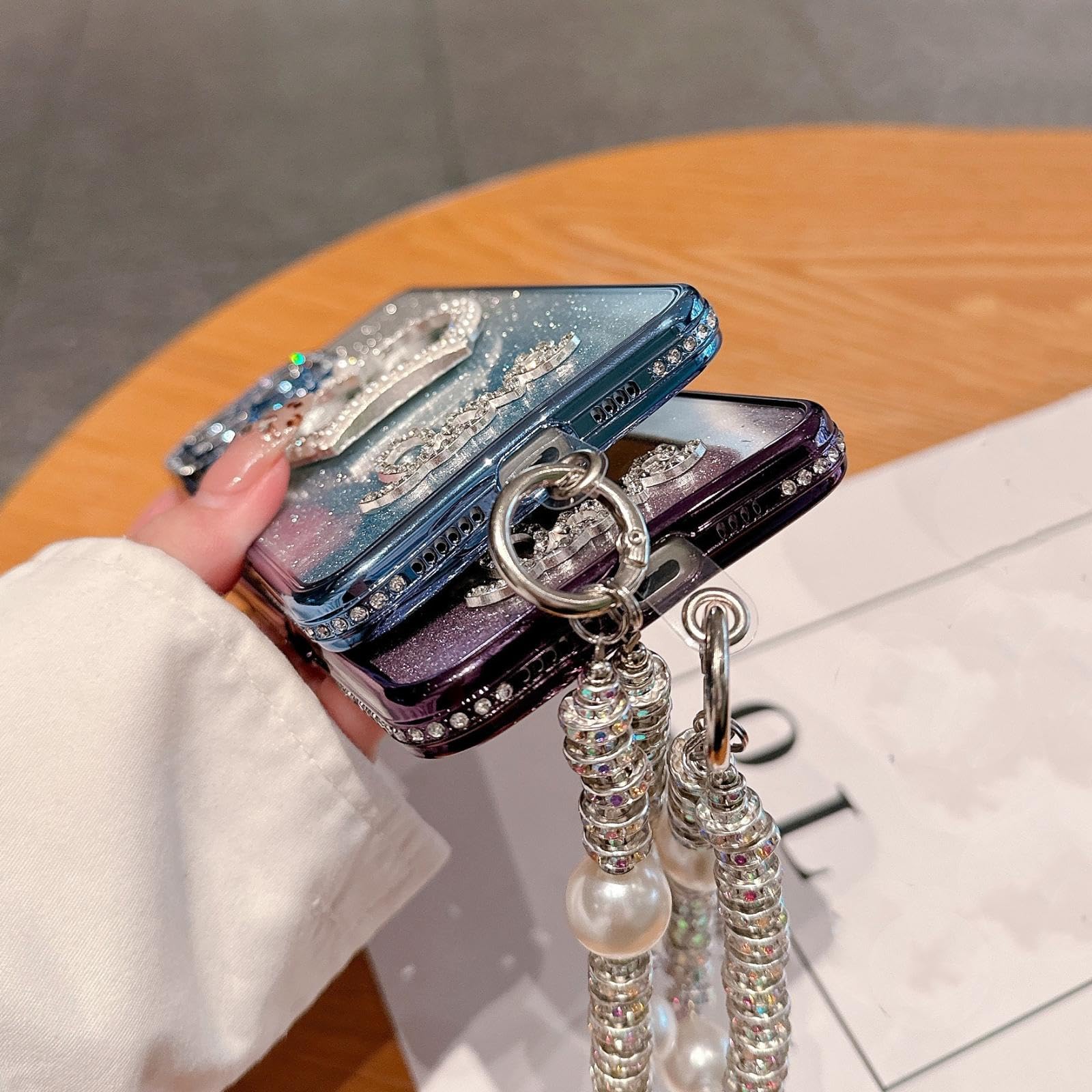 Funda con Espejo de Maquillaje y Purpurina para iPhone 15, con Pulsera chapada (para iPhone 15/Plateado GS)