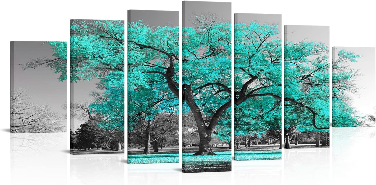 Visual Art Decor Large Canvas Wall Art Teal Tree Landscape Wall Art Turquoise Tree Painting Framed Arwork Living Room Bedroom Home Office Decoration, Framed 70inx32in