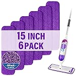15 inch Mop Pads Refills, 6 Pack Microfiber Reusable Replacement Mop Pads Flat Replacements Heads for Wet Or Dry Floor Cleaning and Scrubbing, Purple Cloth