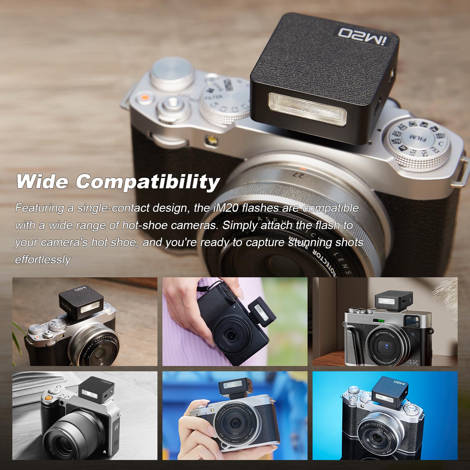 Godox iM20 Mini Flash for Camera with 470mAh Battery 440 Full-Power Flash 5 Levels Mini Flash Speedlite for Sony zve10 Sony zv1 Ricoh gr3 Canon Nikon Fuji Olympus Camera (iM20)