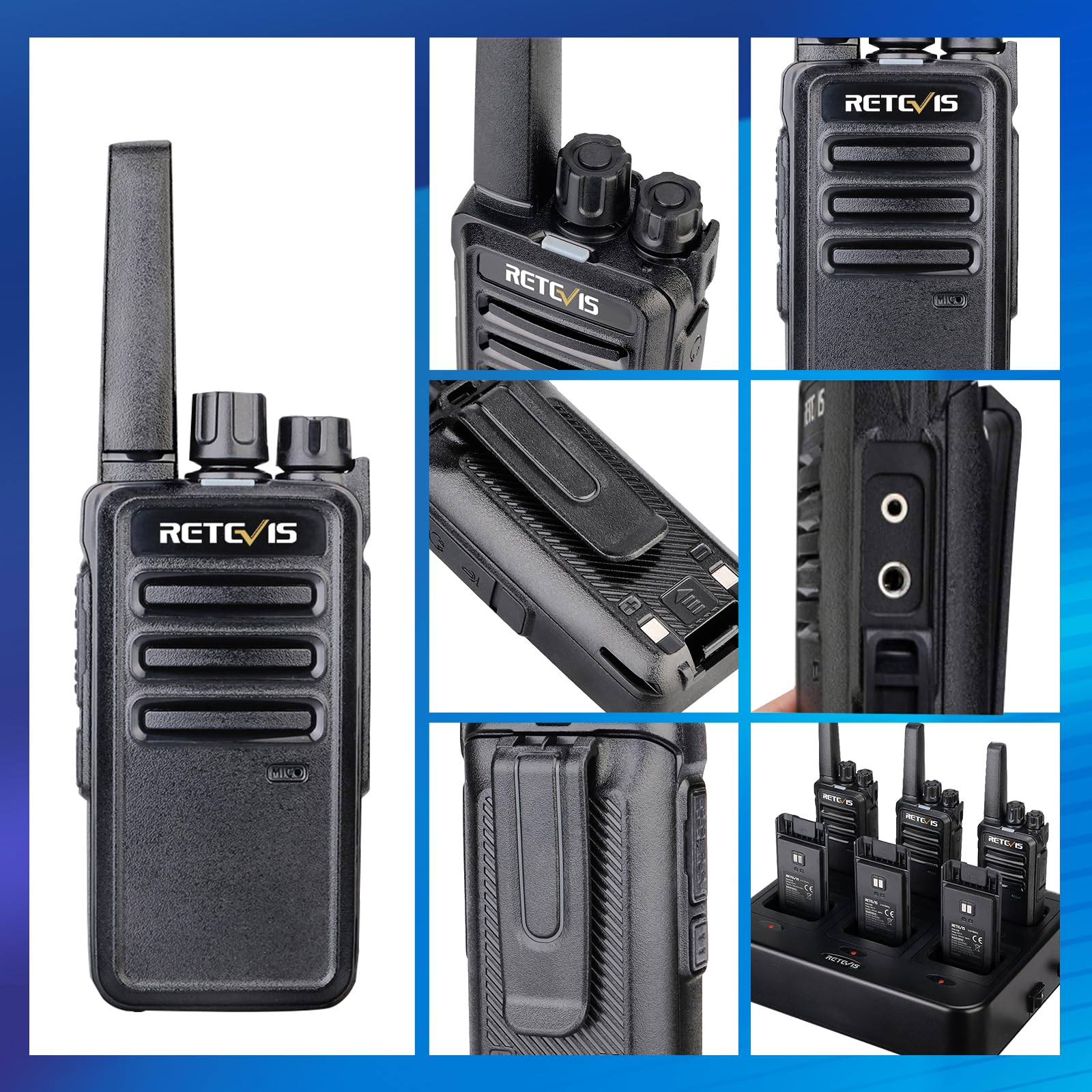 Retevis RT668 Walkie Talkie dla Dorosłych, Profesjonalne Radio Dwukierunkowe z 6-Kierunkową ładowarką, VOX, Wytrzymałe, Krótkofalówki do Szkoły, Restauracji, Ochrony (Czarne, 6 szt)
