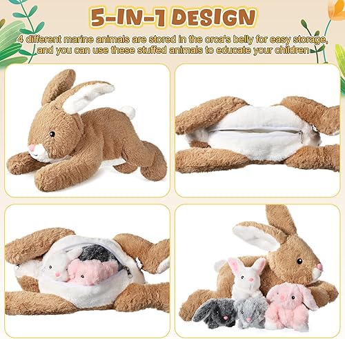 Miniatura 5 de Syhood El juego de 5 piezas de animales de peluche de cebra incluye 1 muñeca grande de peluche con 4 lindas cebras de peluche esponjosas en el