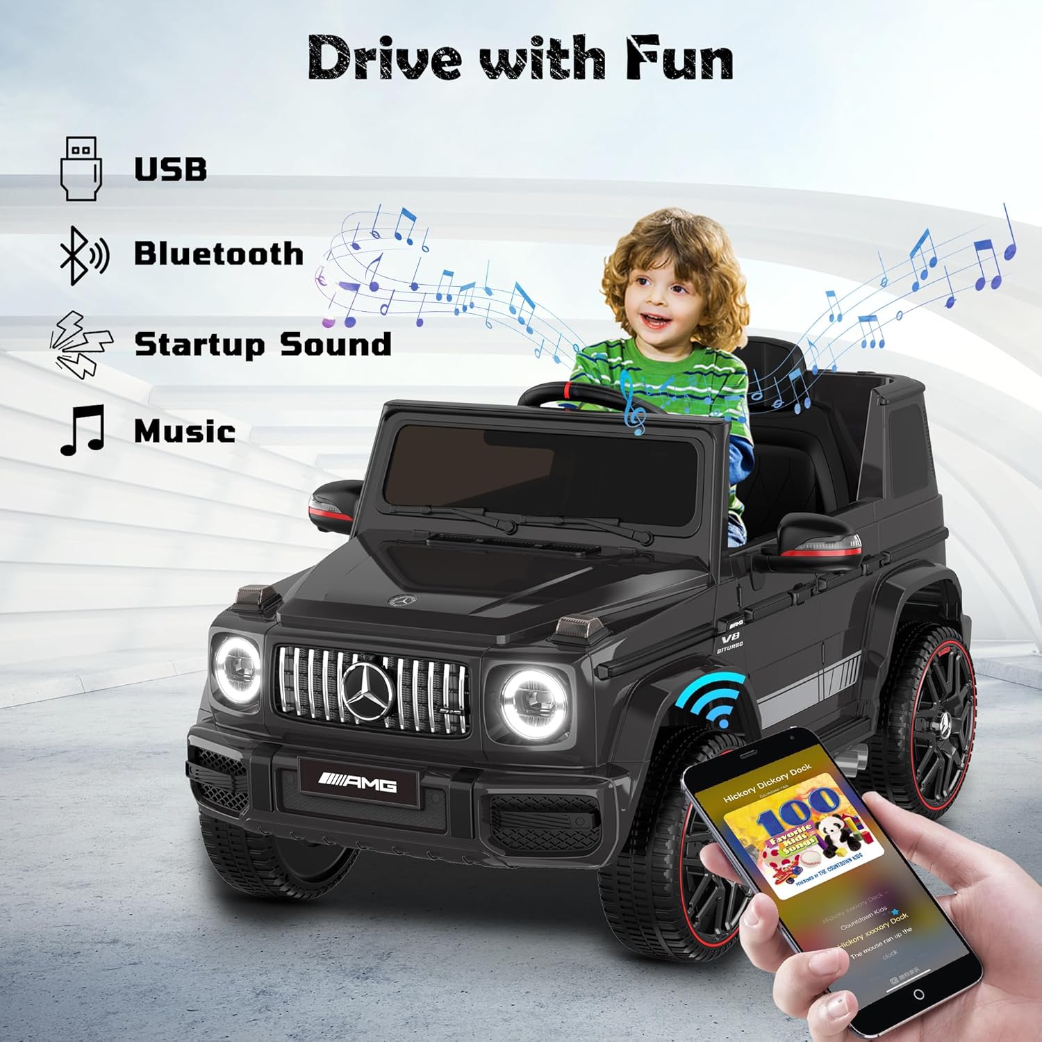 ANPABO Licensed Mercedes-Benz G63 Car for Kids, 12V Ride on Car w/Parent Remote Control, LED Headlights, Music Player & Horn, Soft Start, Low Battery Prompt, Kids Electric Vehicle, Black