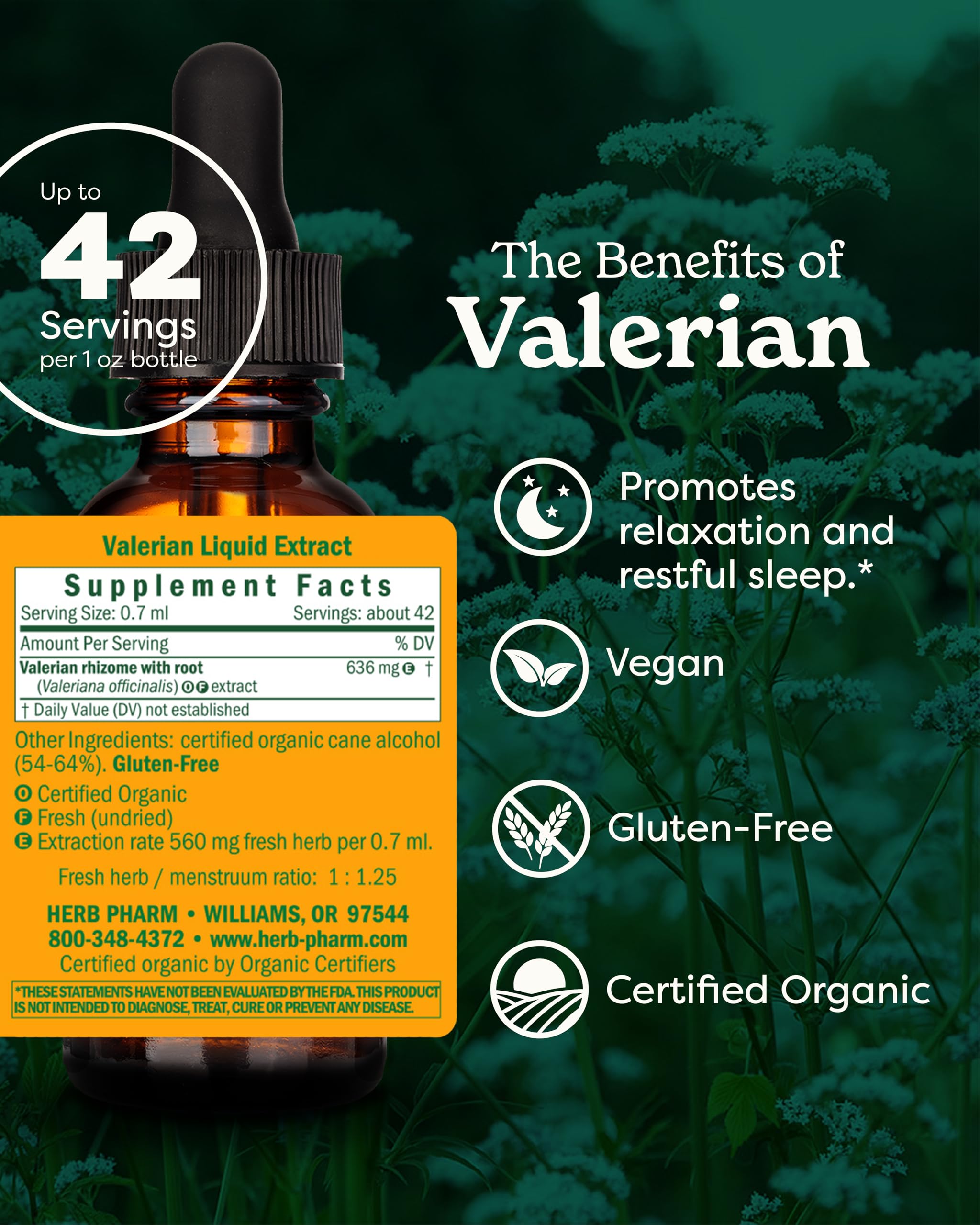 Herb Pharm Valerian Liquid Extract: USDA Organic Calming Valerian for Sleep & Relaxation, Fast-Absorbing Liquid Herbal Supplement with Valerian Root & Rhizome, Up to ~3 Week Suppl, 1 oz* — Amazon image 2