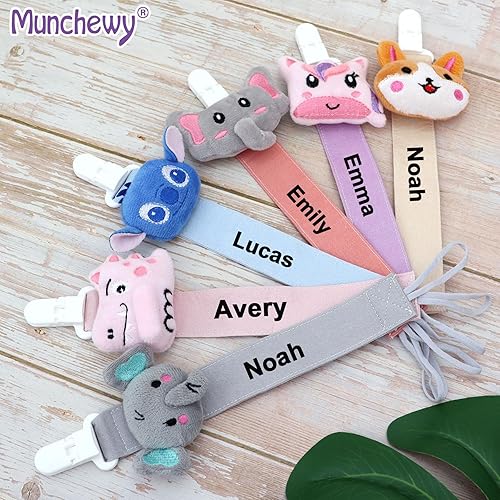 Miniatura 2 de Munchewy Clip personalizado para chupete con nombre, correa personalizable con nombre para niños y niñas, estilos Binkie, mordedores de bebé,