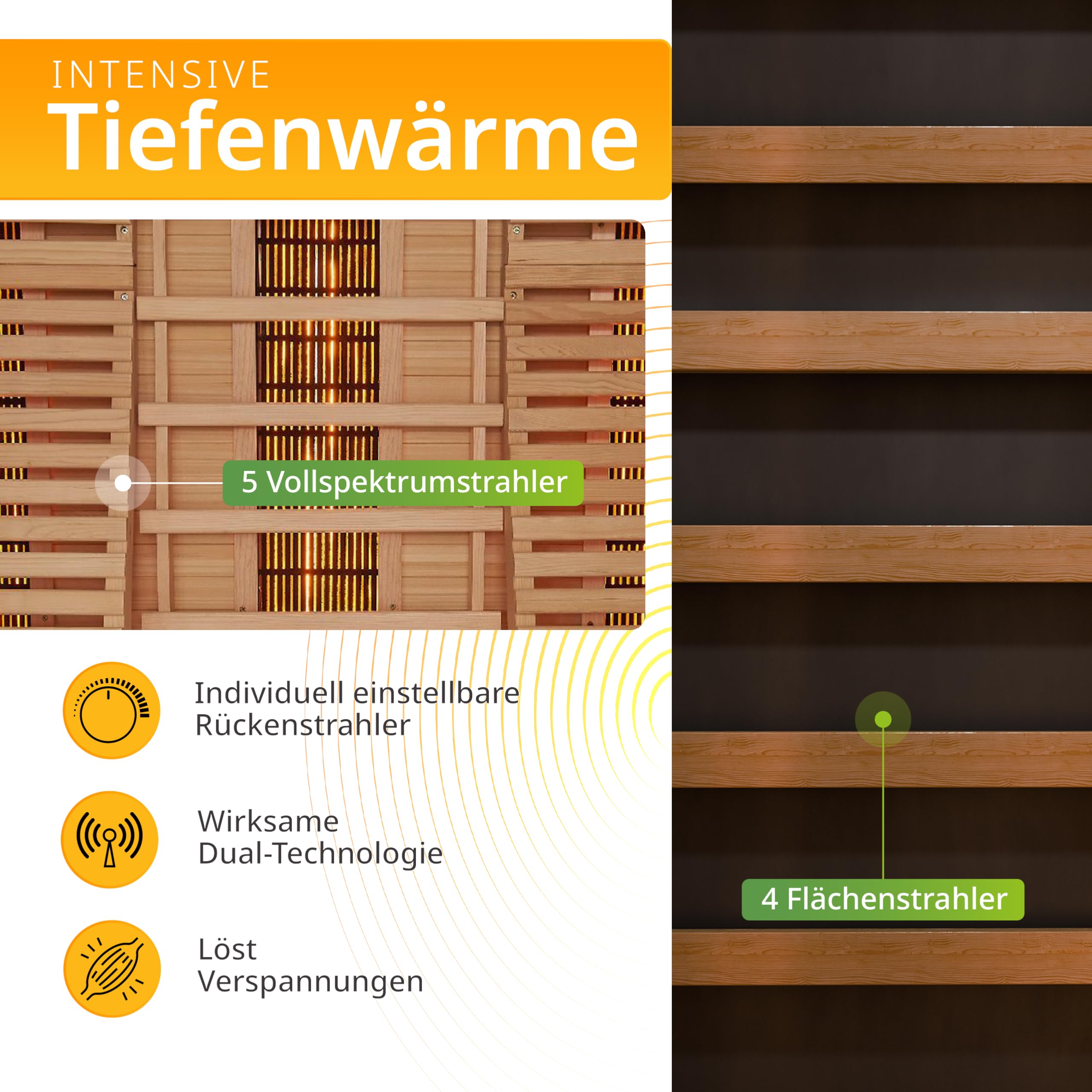 Artsauna Infrarotkabine Helsinki 150 Dual Technologie, LED - Infrarotsauna 150x150 cm - 1 Bank, 2 Liegen für 3 Personen - Wärmekabine Schwarz Black