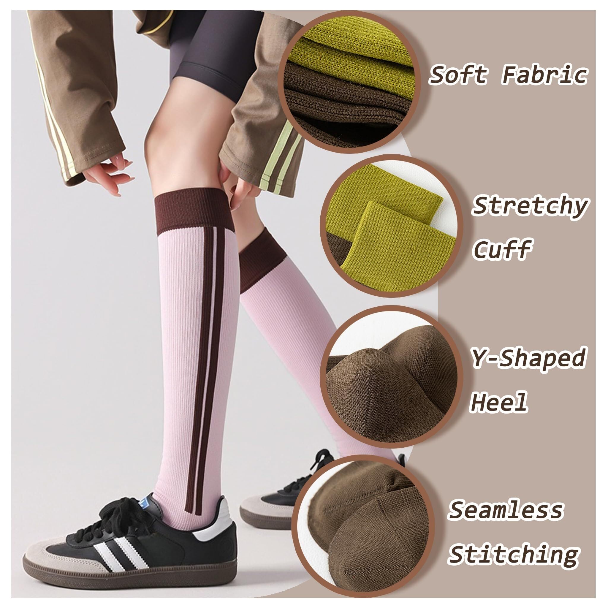3 pares de elegantes calcetines hasta la rodilla con estampados de rayas en colores contrastantes for combinar con botas y zapatillas.