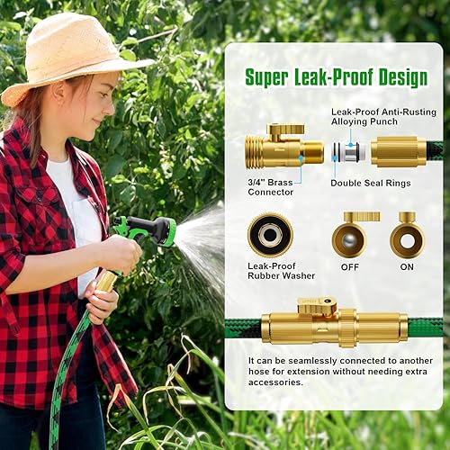 Miniatura 5 de Manguera de jardín de 75 pies, manguera de agua no expandible con boquillas de 10 funciones, portátil, sin torceduras, para exteriores y jardín,