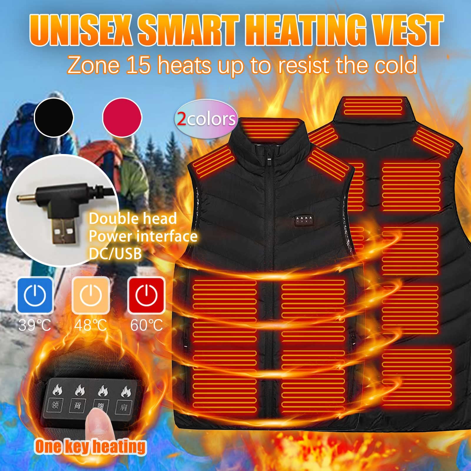 HAOLEI Chaleco Calefactable Hombre Mujer,Talla Grande Chaleco Calefactable con 3 Niveles de Temperatura 15 Zonas de Calentamiento Lavable Térmico Chaqueta para Al Aire Libre Moto Senderismo Camping