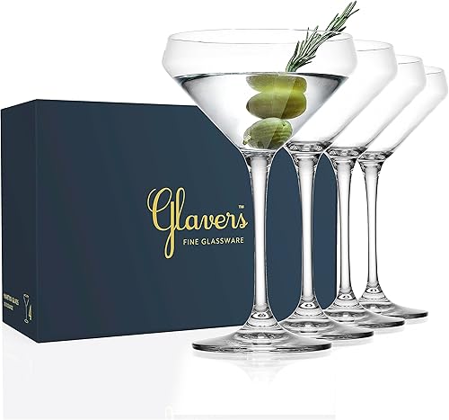 Glaver's Juego de 4 vasos de cóctel de Martini, vasos de margarita con tallo de 10.5 onzas, para bar, Martinis, Cosmopolitan, Gimlet, embalaje