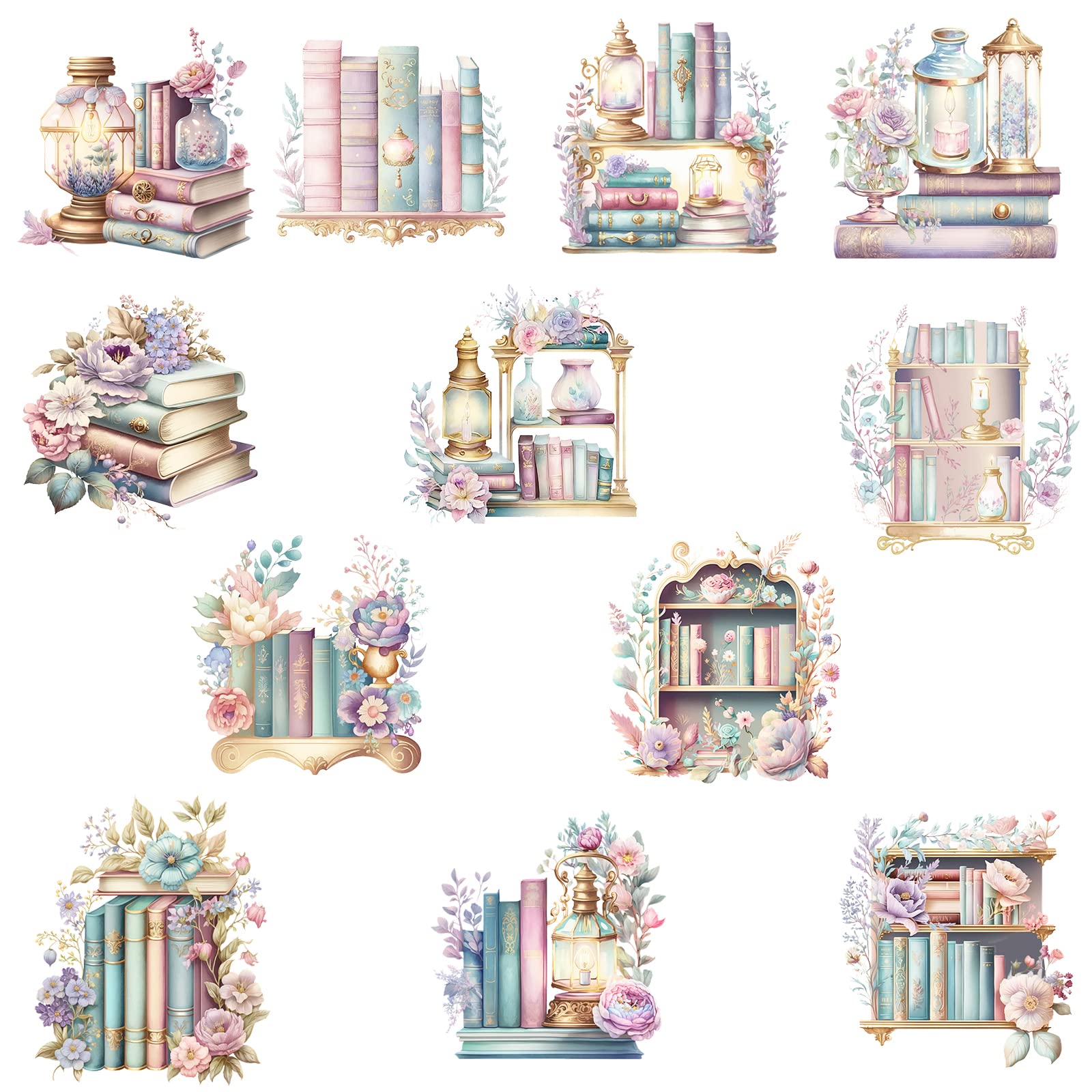 Gcarebb12 PCS Book Iron on Transfers Flower Iron on Decals Vinyl Patches HTV Heat Transfers Iron on Stickers for Clothing Hats Pillows Backpacks DIY Decoration