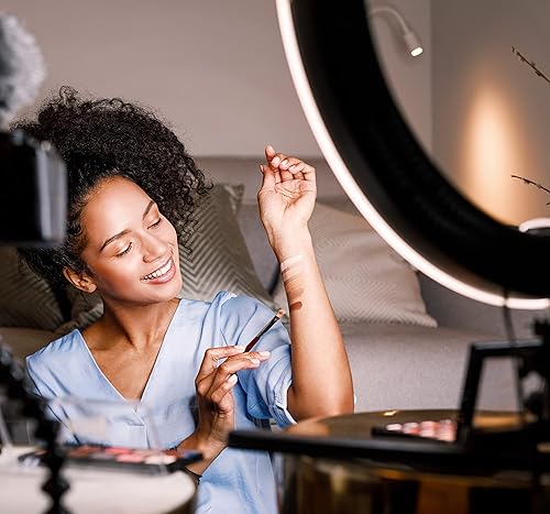 Miniatura 3 de AGOGO Anillo de luz LED de 12 pulgadas con soporte de trípode y soporte para teléfono, bombilla LED de alta potencia de 24 W, luz de halo para