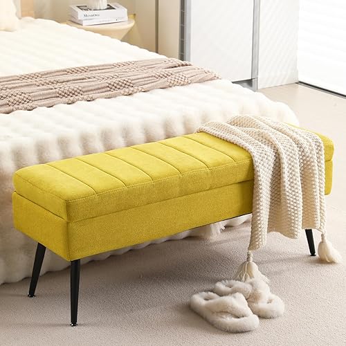 CUYOCA Banco otomano de almacenamiento, banco de entrada tapizado de 43.5 pulgadas, otomana larga con almacenamiento para sala de estar, soporta 660