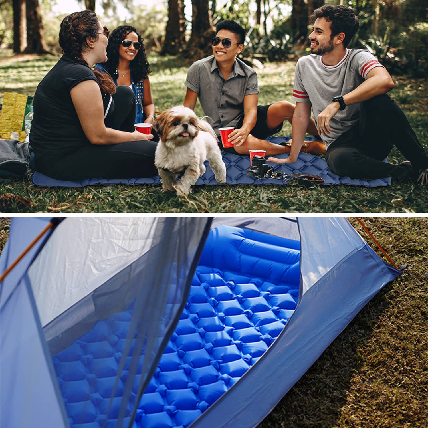 Tapis de Camping Coussin Couchage Matelas Gonflable Portable Imperméable Camping Sleeping Pad avec Sac Rangement Pompe à Pied Voyage Randonnée