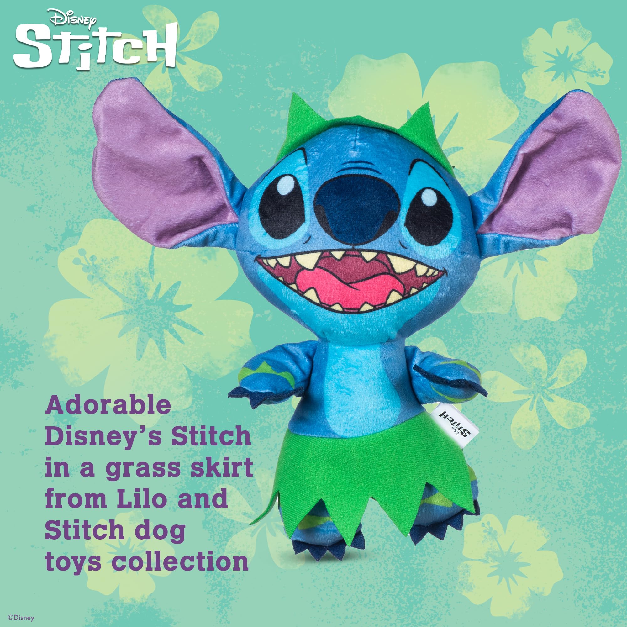 Disney for Pets Lilo and Stitch Bow Wow Luau Plüsch Hundespielzeug - Quietsch- & Knistergeräusch - Niedliches Hundespielzeug für Disney-Fans, 22,9 cm