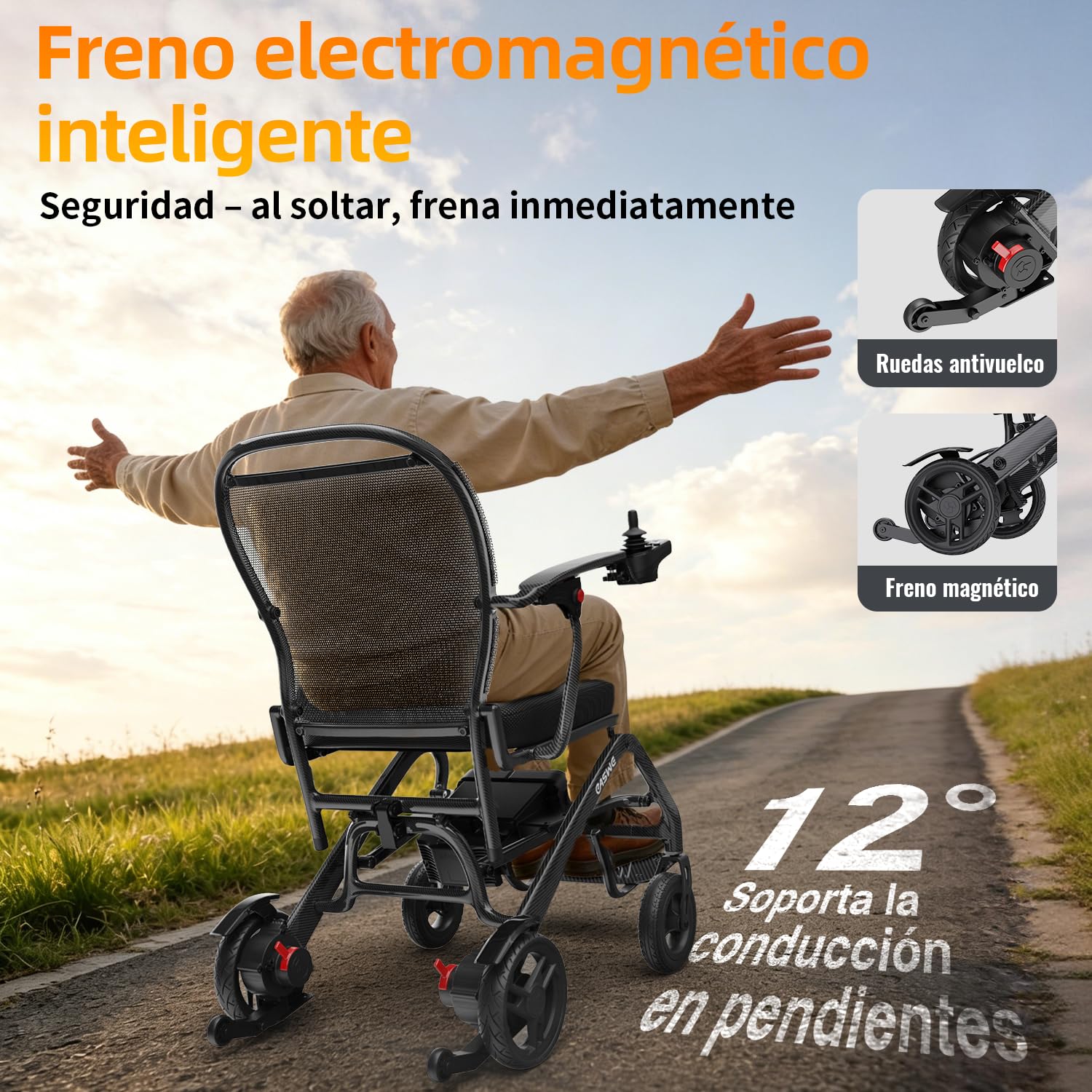 C20 Silla de Ruedas Eléctrica de Fibra de Carbono, Diseño Ultra Ligero Plegable de 12 kg, Potencia 10AH+10AH, Autonomía 40 km, Motor Sin Escobillas de 400W